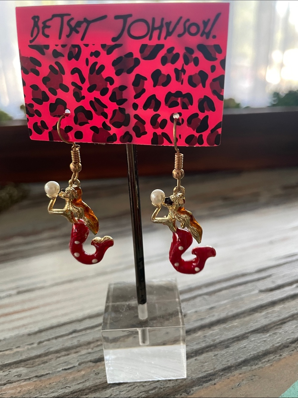 Betsey Johnson Red and Gold Mermaid Pearl Drop Earrings